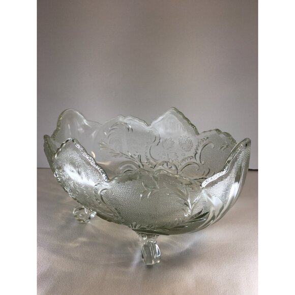 Vintage Jeanette Clear Glass Lombardi Fruit Serving Bowl Footed Oval 10" - Picture 3 of 7